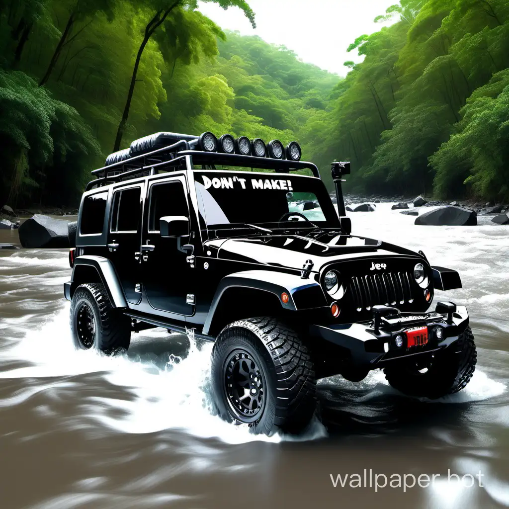 OffRoading-Adventure-3D-Black-Jeep-Wrangler-JKU-Crossing-Tropical-River-with-Bold-Messages