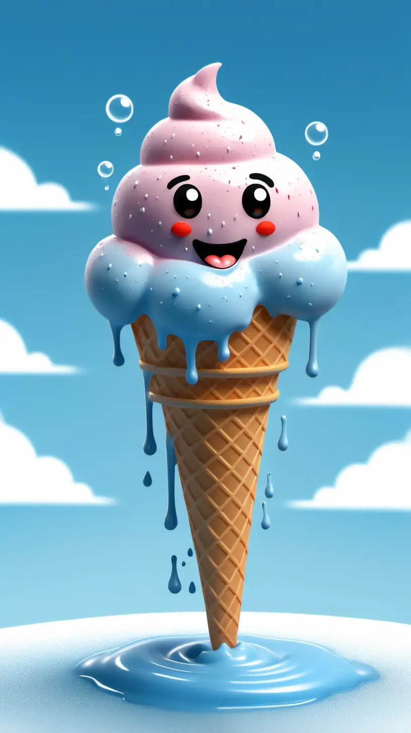 In the hot summer. 
Draw the water vapor cartoon figure in the warm air.
Then the water vapor cartoon figure meets the cold ice cream surface.