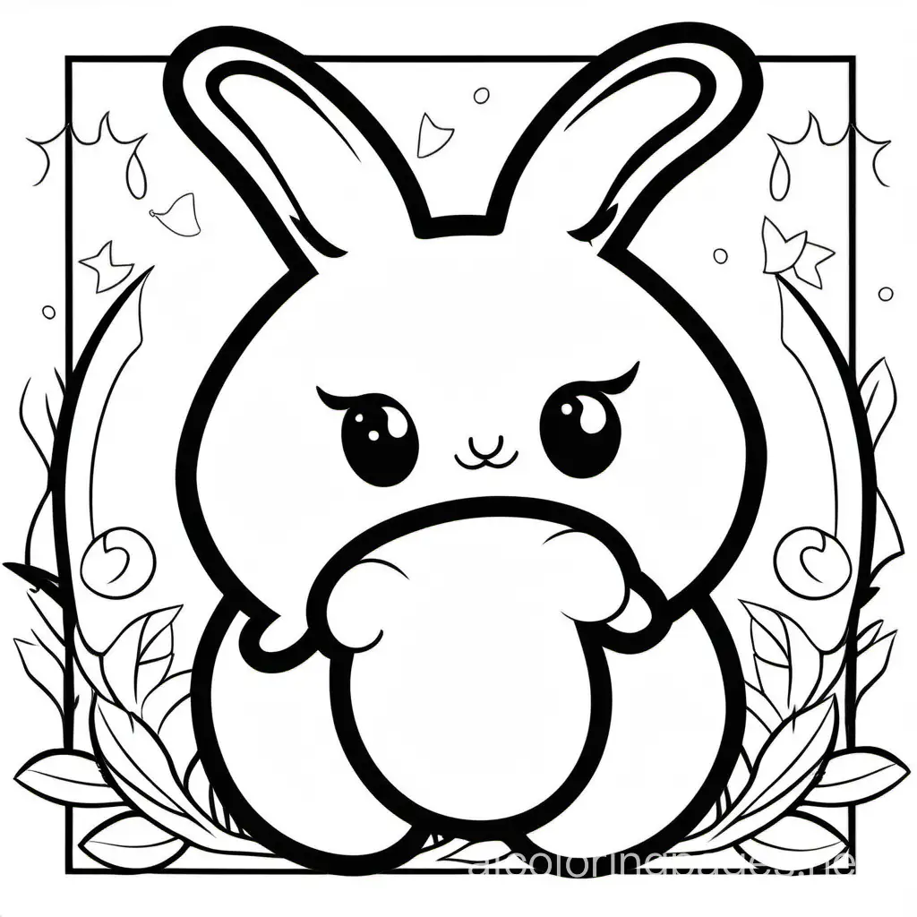 Happy bunny with a fluffy tail, Coloring Page, black and white, line art, white background, Simplicity, Ample White Space. The background of the coloring page is plain white to make it easy for young children to color within the lines. The outlines of all the subjects are easy to distinguish, making it simple for kids to color without too much difficulty