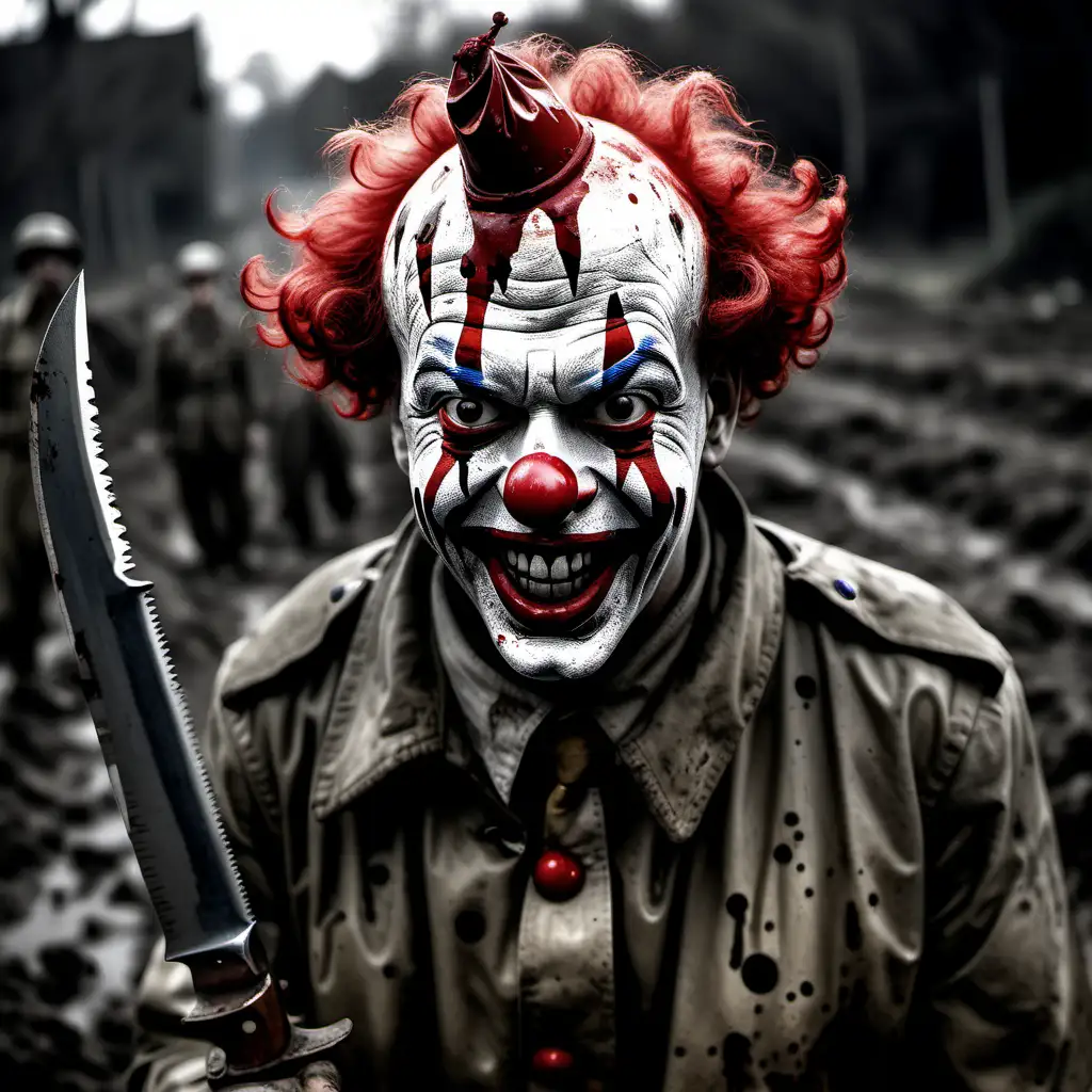 World War II Veteran Clown Graphic Trench Mud Blood Victory Knife