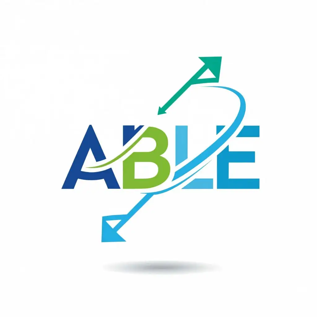 logo, integrate arrows with the letters
use colours blue and white
, with the text "ABLE", typography, be used in Finance industry