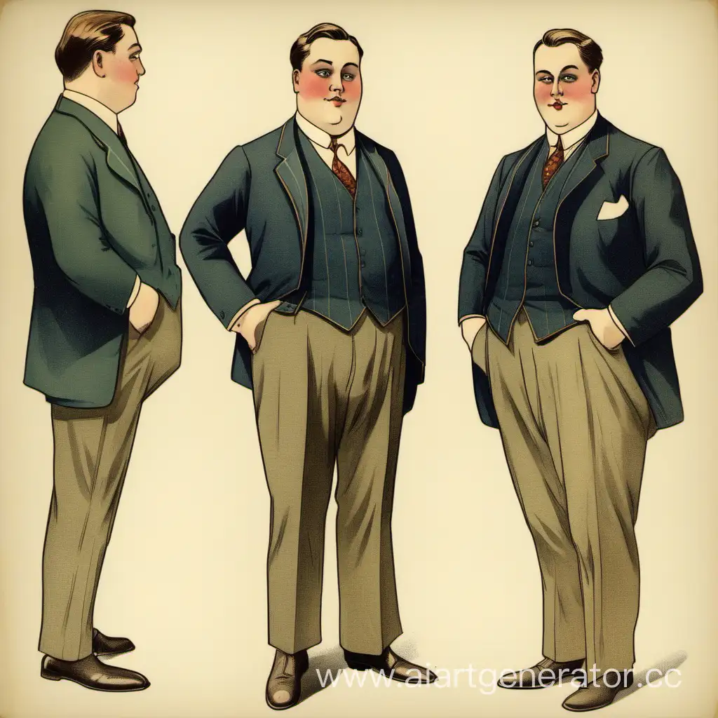 Слегка толстый мужчина 30 лет, живущий в 1920 годах, харизматичный, с длинными светлыми волосами