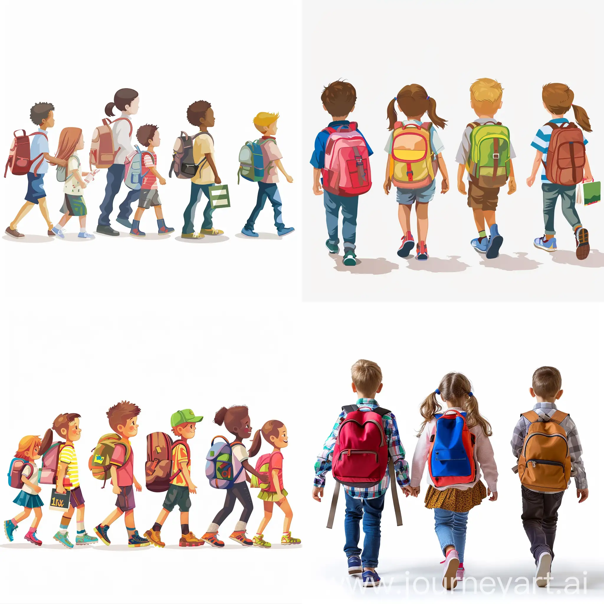 Создай реалистичное изображение детей идущих в первый класс без текста 