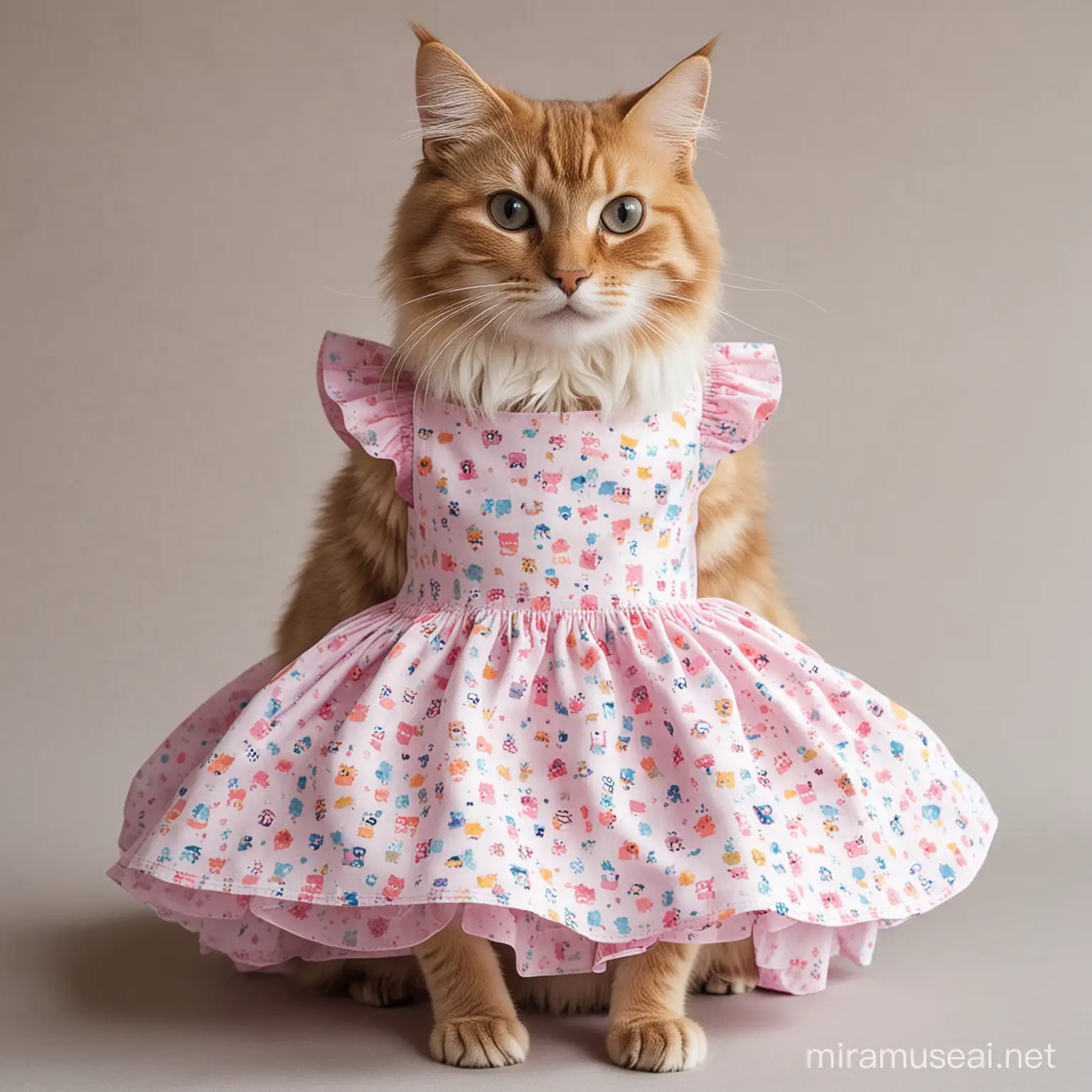 Elegant Cat Wearing a Flowing Dress
