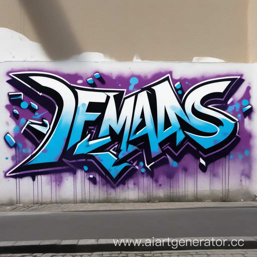 Тэг в виде граффити Lemans с цветами голубой и фиолетовый на пустой стене без деталей