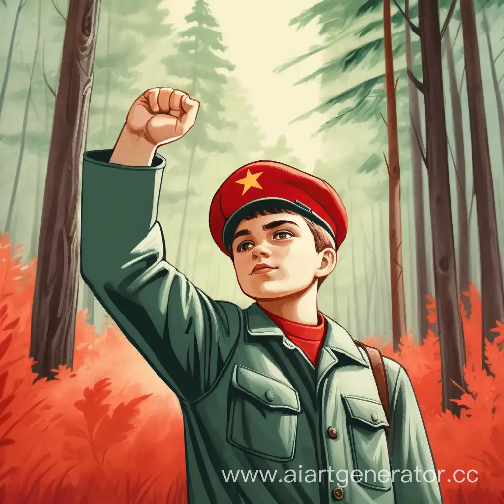 Young-Communist-Saluting-in-Forest