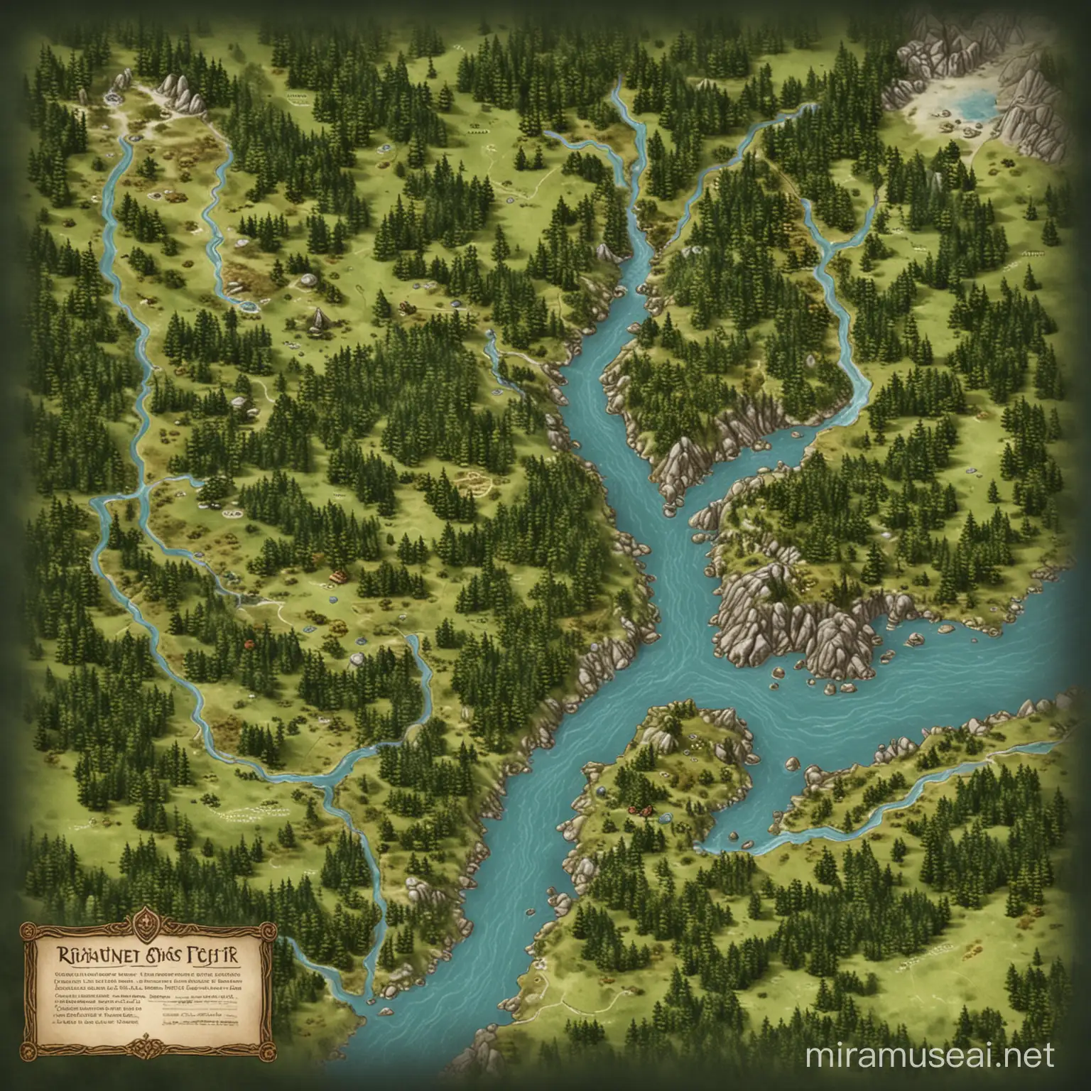 continent, dnd map, location, small forests, small mountain range, river,