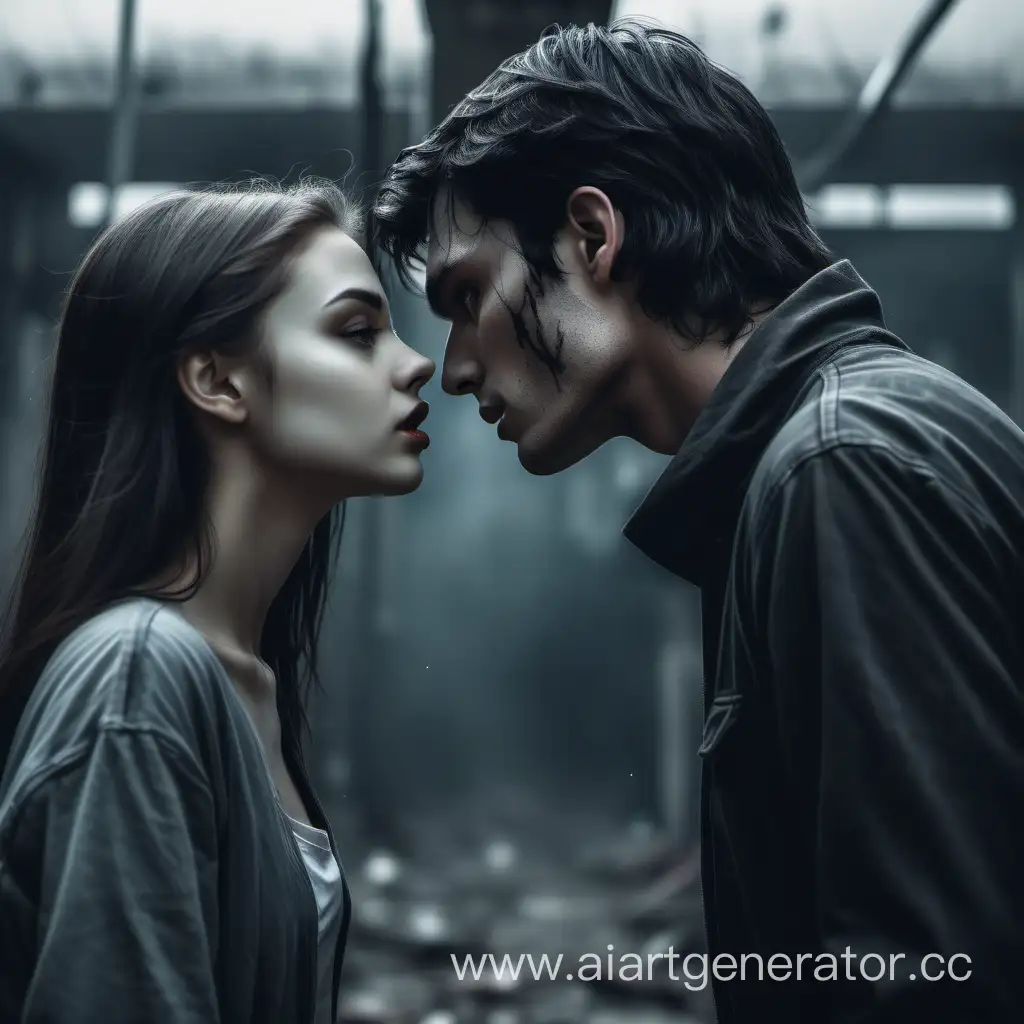 Tall-DarkHaired-Man-and-Woman-in-a-Dystopian-Love-Kiss