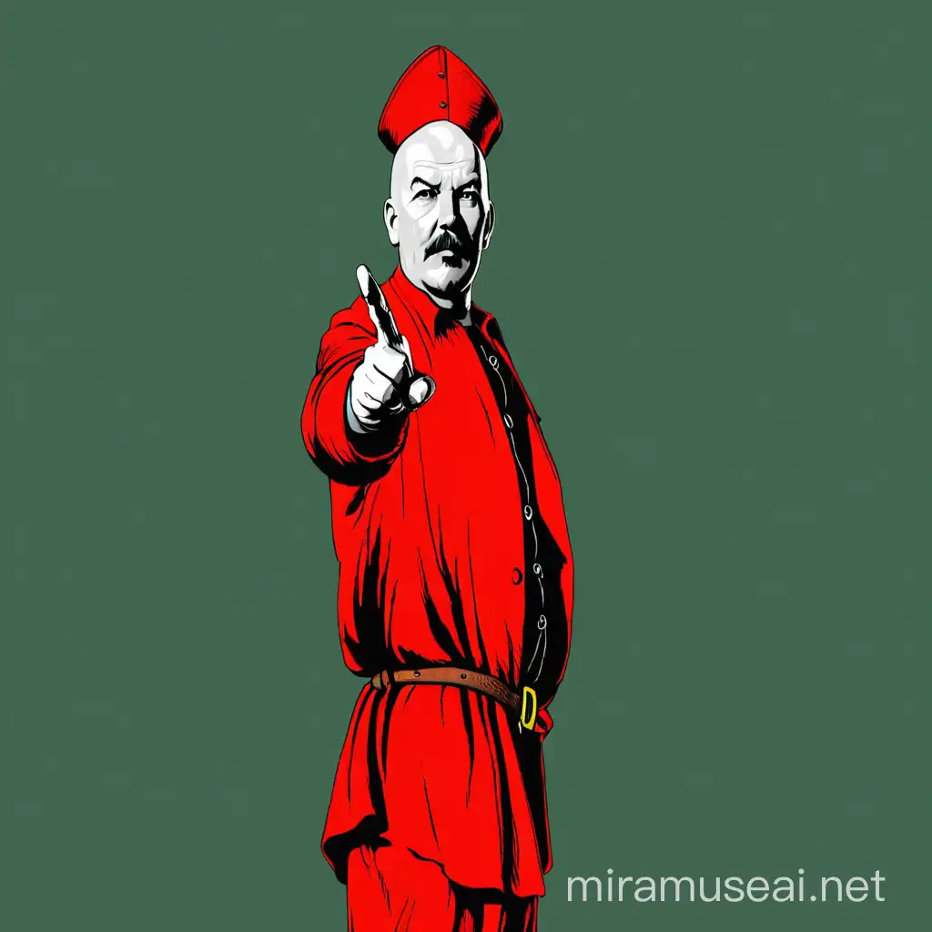 Bald Lenin Pointing in Red Peasant Shirt Realistic 3D Animation