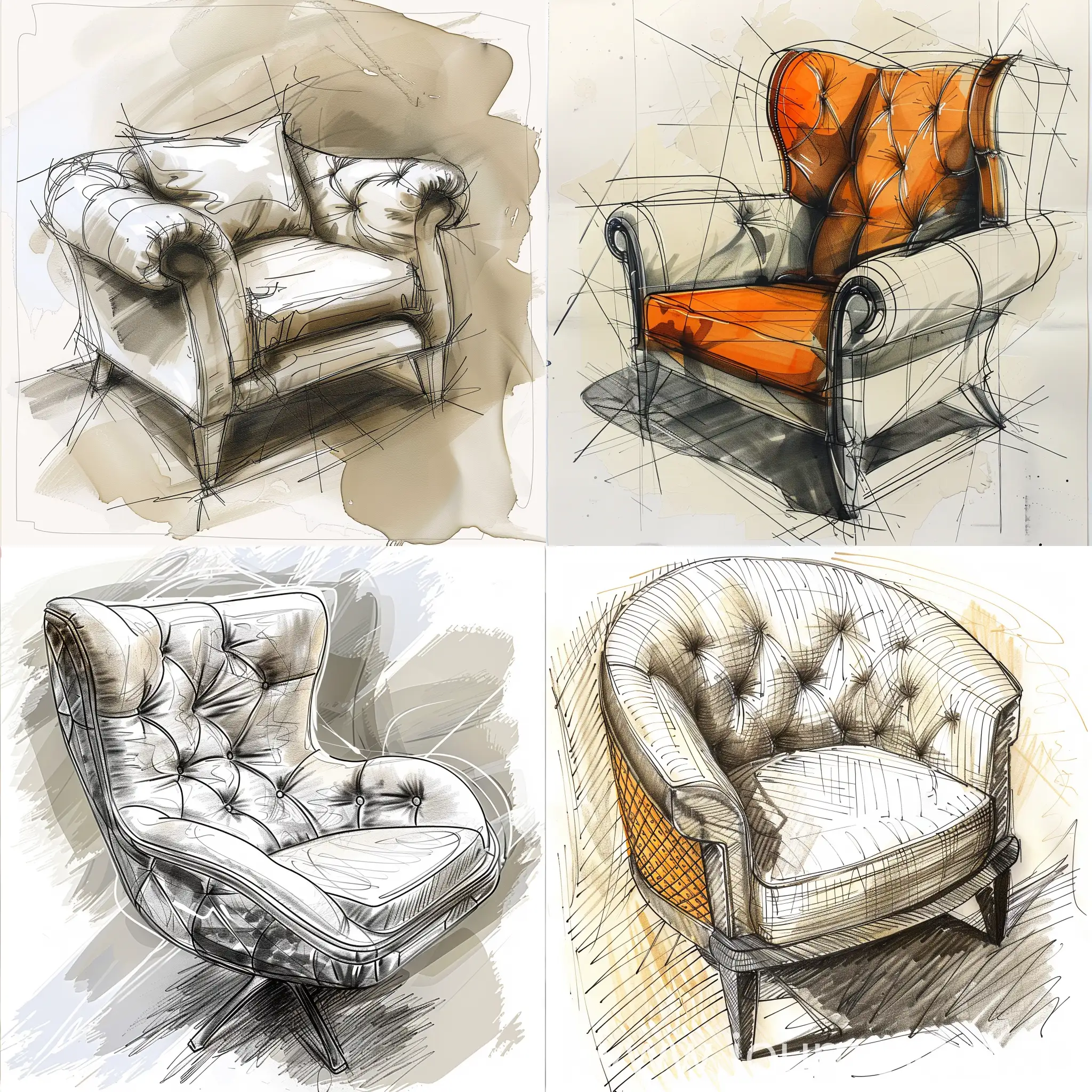 "Create a stunning hand-drawn sketch of a modern and luxurious chair,Use a mix of soft and strong lines to bring your sketch to life.act as  Philip Starck who was a famous designer"