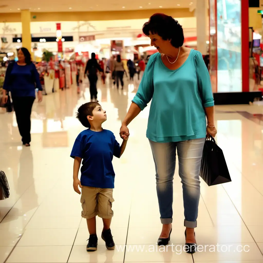 Boy with mom in a mall