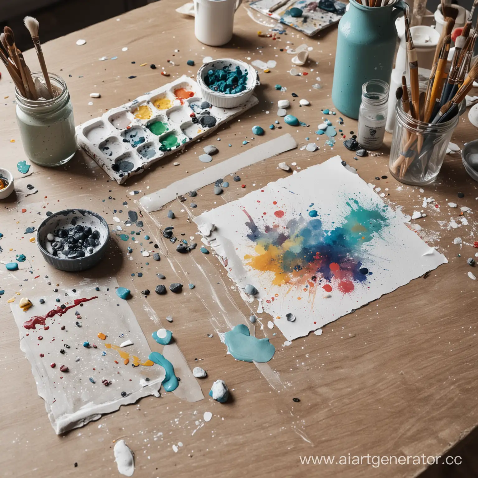 Artistic-Table-Setup-with-Brushes-Paint-and-Tools