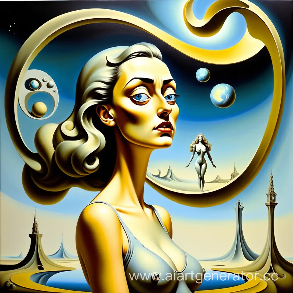 Surrealist-Oil-Painting-Dream-of-a-Girl-in-the-Infinite-Universe-of-Time-and-Future