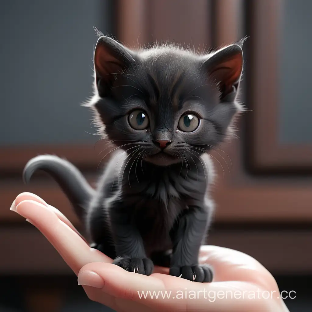 Маленький милый котёнок чёрного цвета