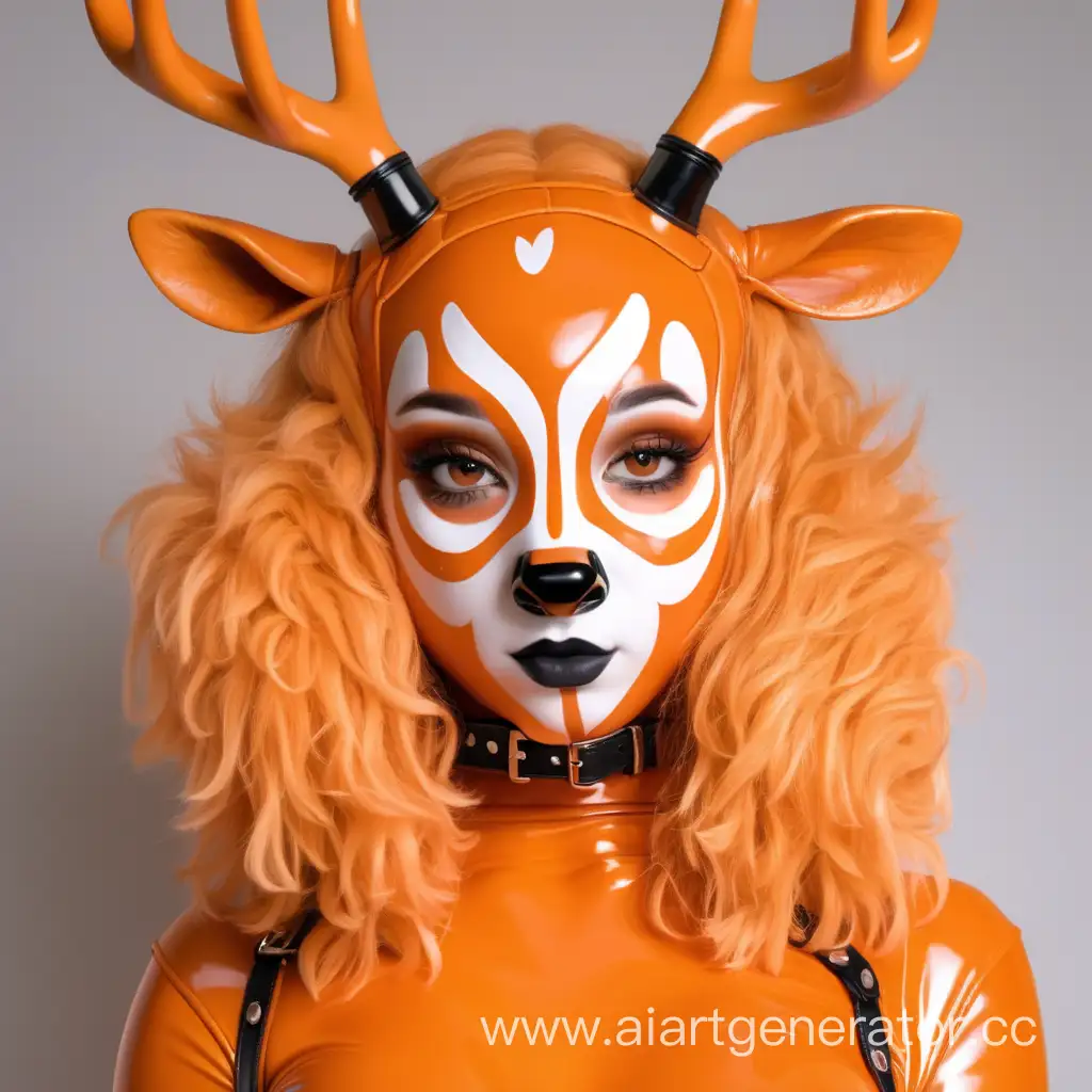 
Латексная девушка фурри олень с оранжевой латексной кожей с мордой оленя вместо лица изображение сделать в милой стилистике