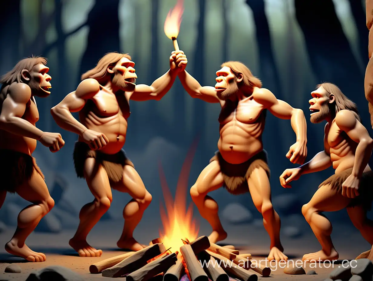 неандертальцы танцуют у костра