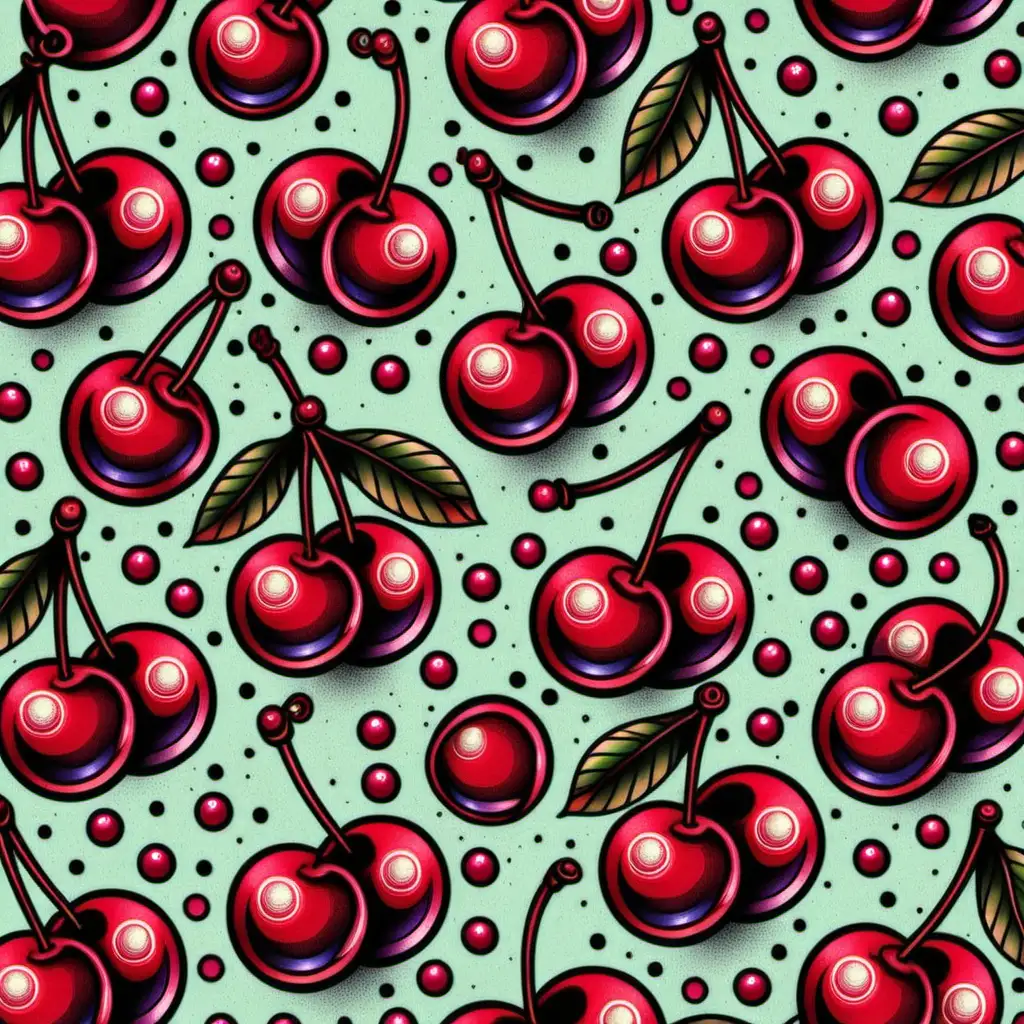 Traditional Tattoo Style Cherries Design with Vintage Flair