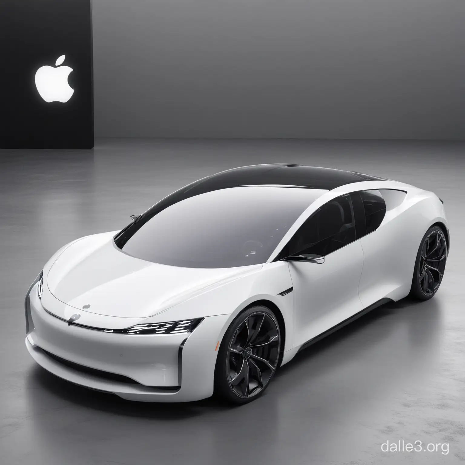 Futuristic White Car with Apple Logo and Floating Display | Dalle3 AI