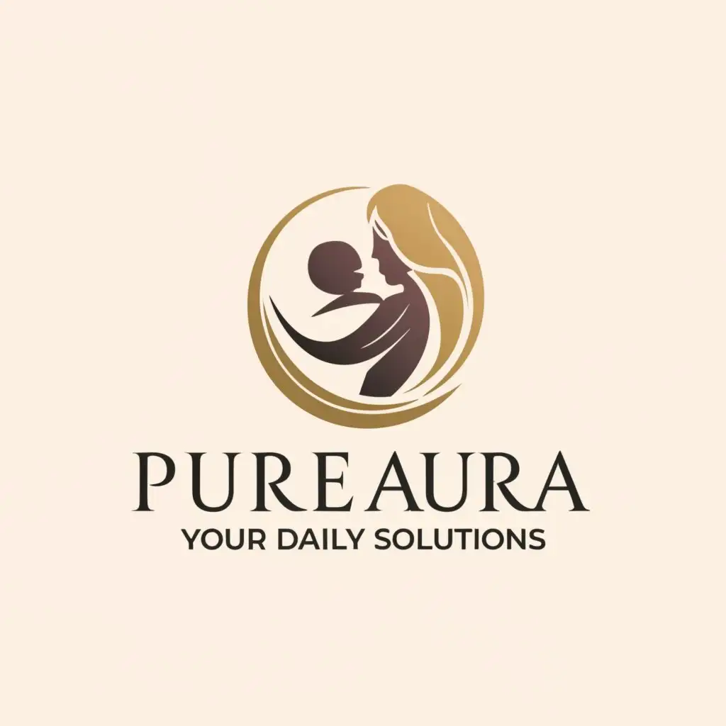 a logo design,with the text "PureAura", main symbol:A woman carrying her baby.
YOur slogan "Your Daily Solutions",Moderate,be used in Beauty Spa industry,clear background