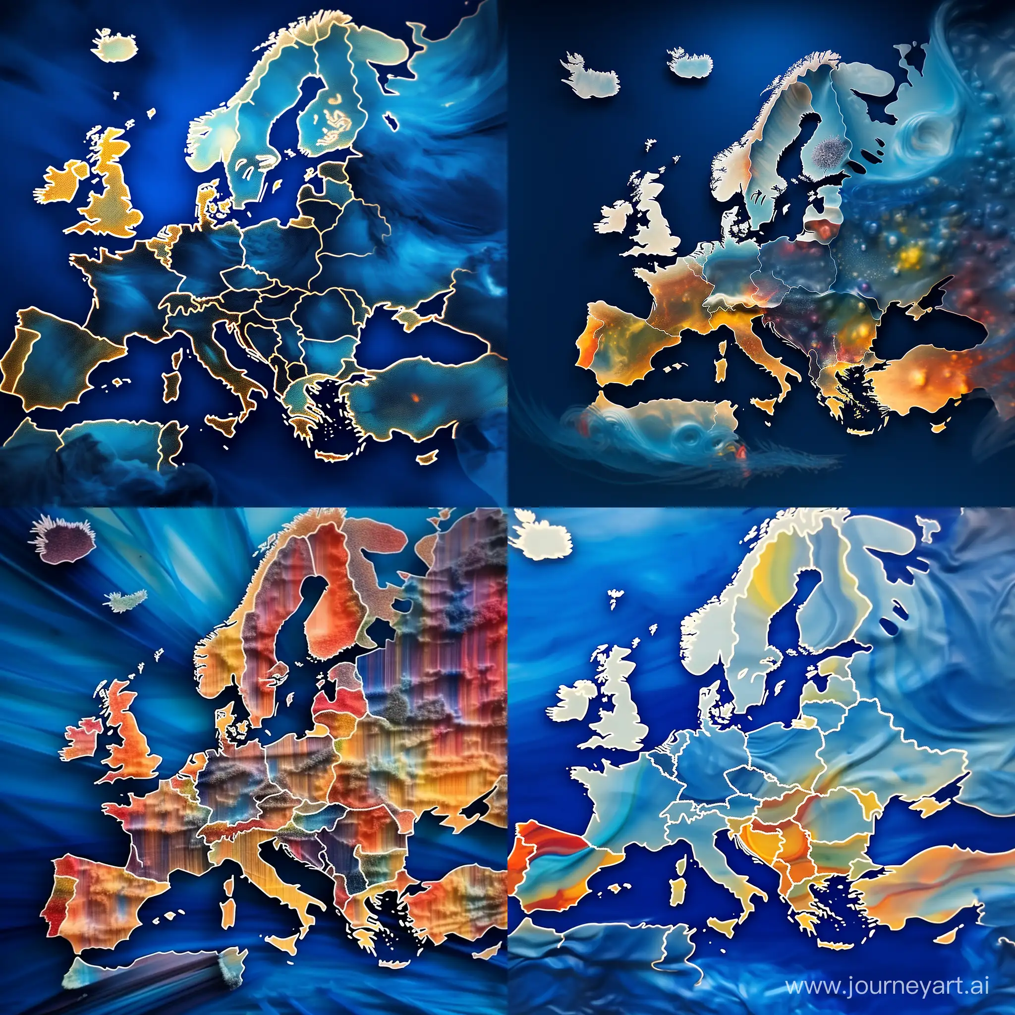 The map of Europe, the names of the countries are clear, it is very artistically designed, the flight lines of the airplanes are blurred, the ocean is blue, the dimensions are 1080 x 1920, the colors of the countries are separated from each other by color.