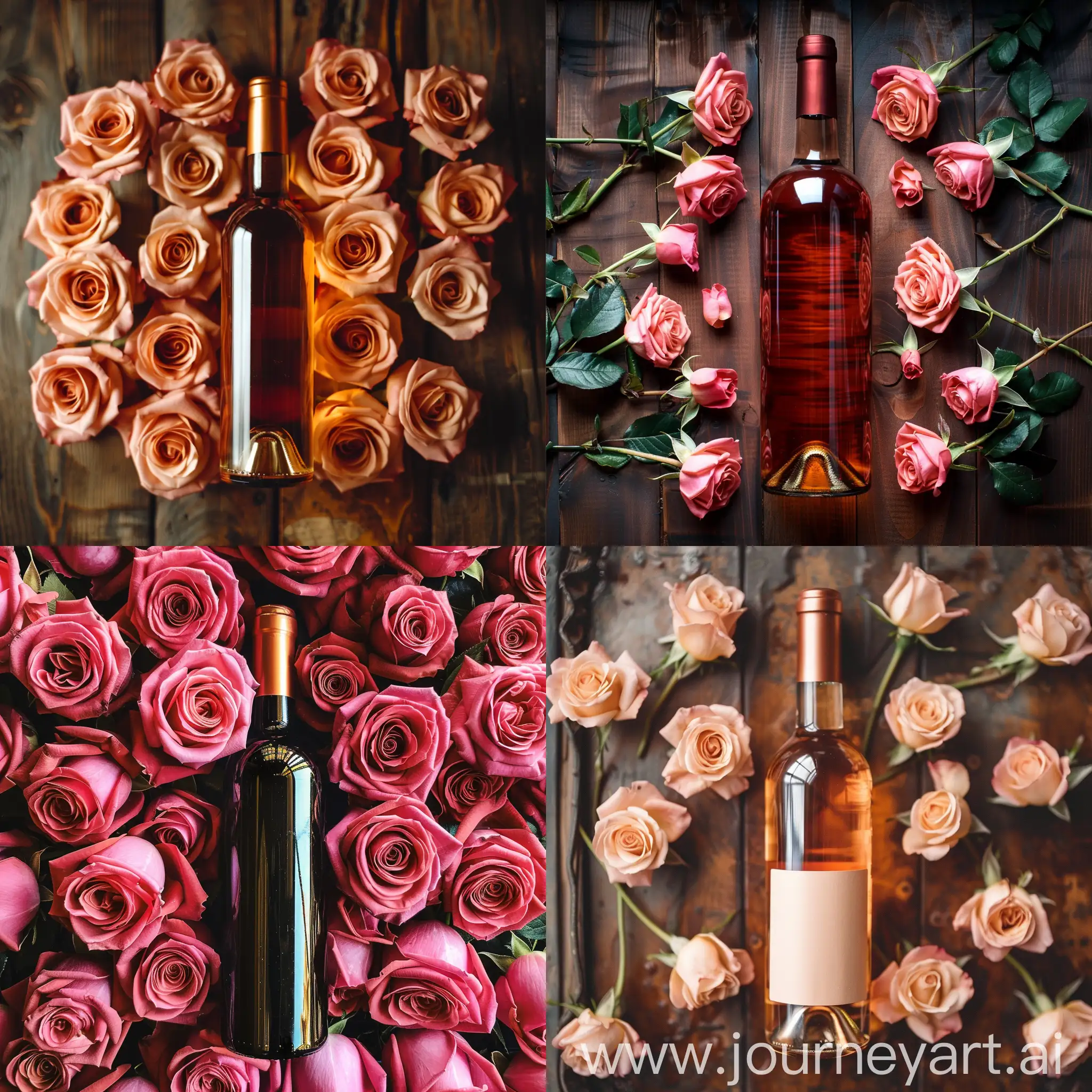 Romantic-Wine-Bottle-with-Surrounding-Roses-Exquisite-Floral-Arrangement
