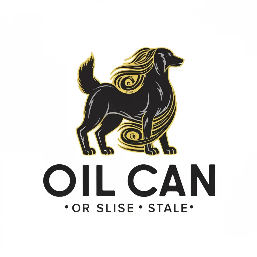 a logo design, with the text 'OIL CAN', main symbol: The silhouette of a dog and something representing a woman's hair. It can have elements of horror., complex, be used in Beauty Spa industry, clear background