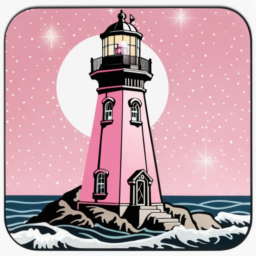 1930's glamour pink lighthouse with diamond brooch sticker