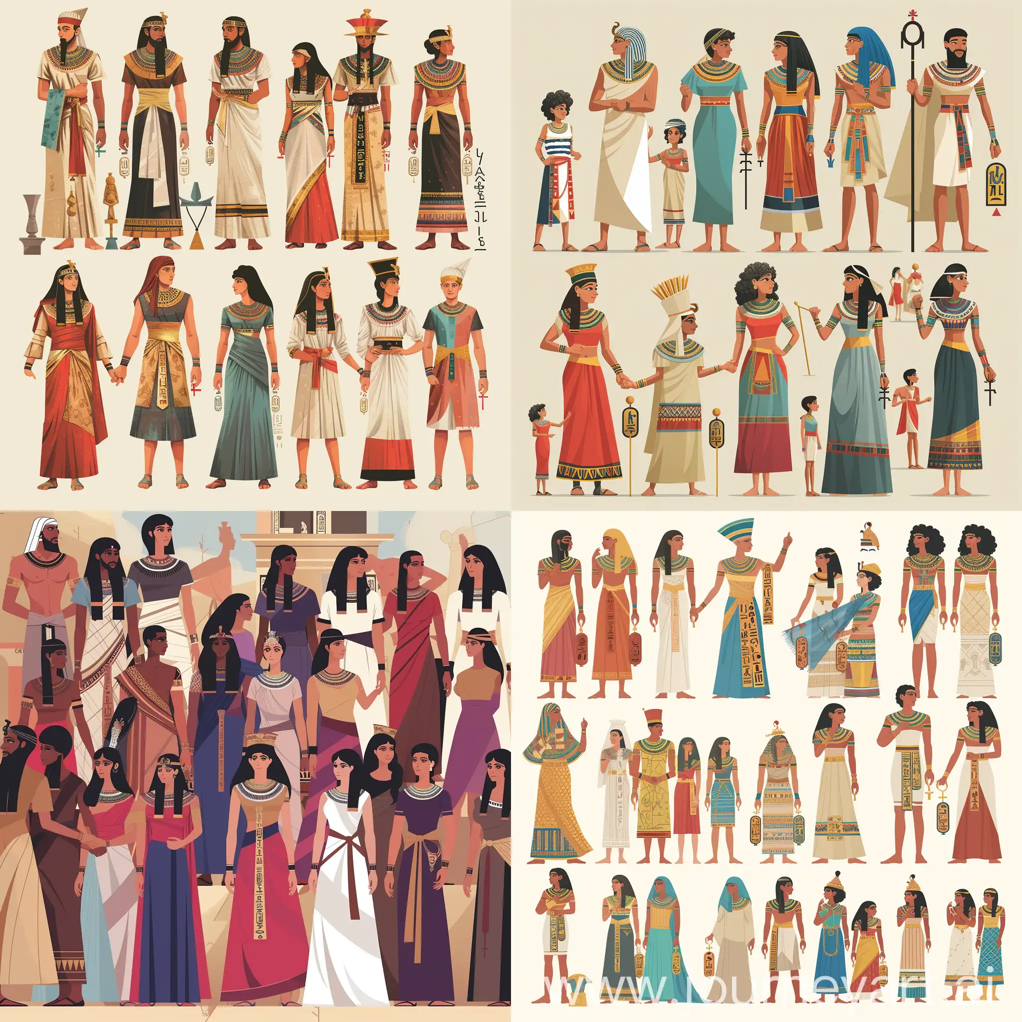Closing scene with a diverse group of people dressed in different Egyptian costumes, celebrating the country's cultural heritage.
Text: "Unity in Diversity: Celebrating Egypt's Cultural Tapestry"
Description: Emphasizing the richness and diversity of Egyptian culture, as reflected in its clothing traditions throughout history.
At the end of the storyboard, there could be a gift shop offering replicas of Egyptian garments, jewelry, and accessories, as well as books and educational materials on Egyptian fashion and culture. Additionally, a multimedia section could include videos showcasing traditional clothing rituals, interviews with Egyptian designers, and fashion shows highlighting contemporary Egyptian fashion trends.