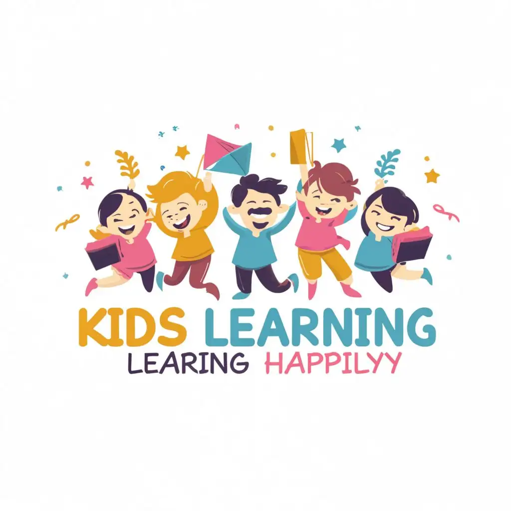 a logo design,with the text "kids learning happily", main symbol:kids learning happly,Moderate,be used in Internet industry,clear background