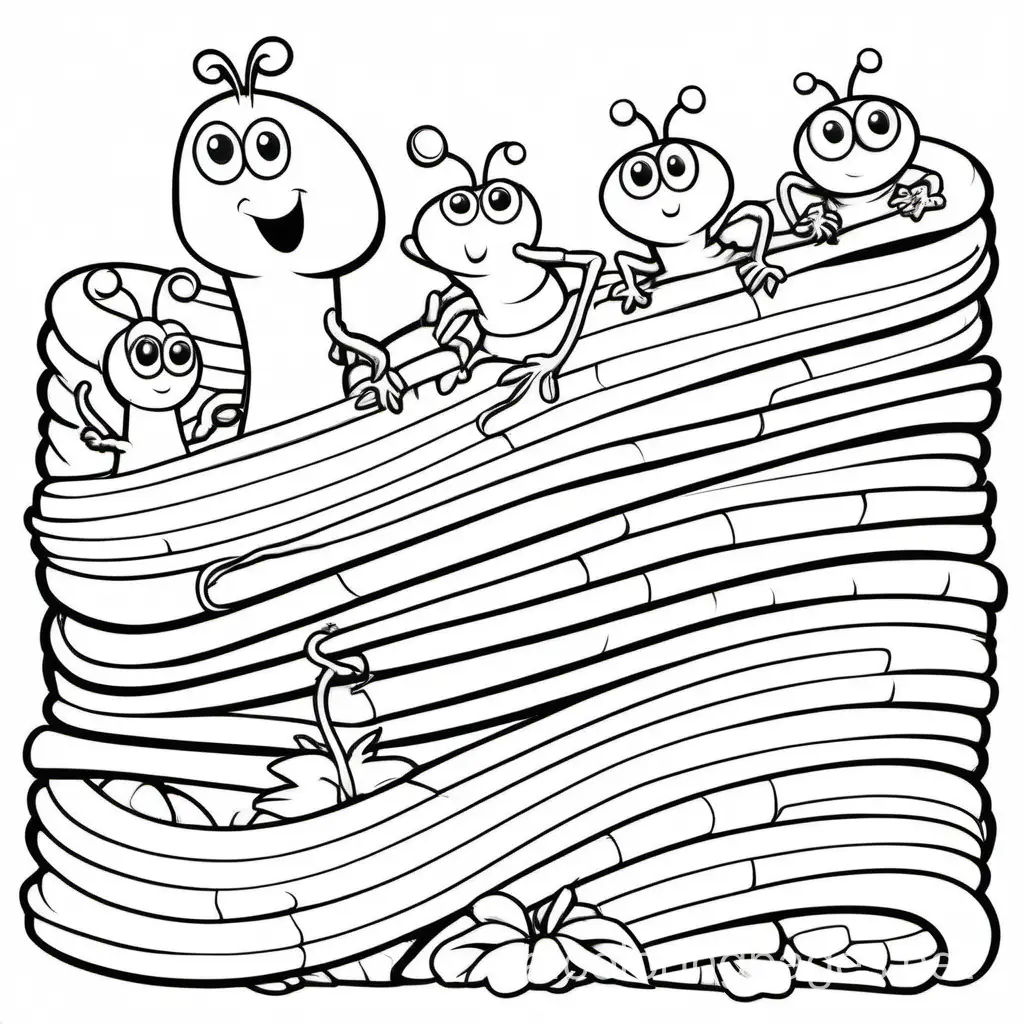 worms , Coloring Page, black and white, line art, white background, Simplicity, Ample White Space. The background of the coloring page is plain white to make it easy for young children to color within the lines. The outlines of all the subjects are easy to distinguish, making it simple for kids to color without too much difficulty