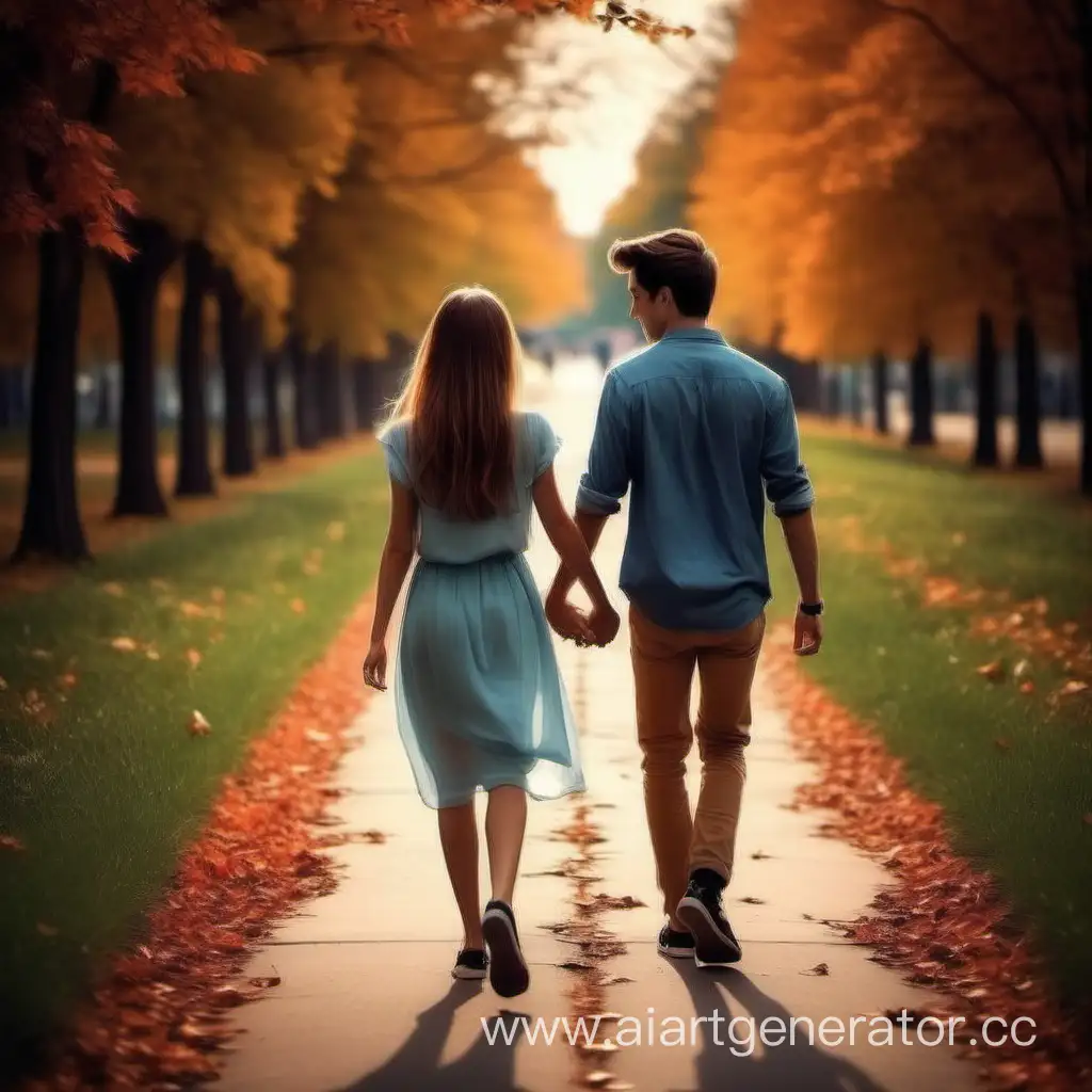 Romantic-Stroll-Girl-and-Boy-Walking-Together-in-Loves-Embrace