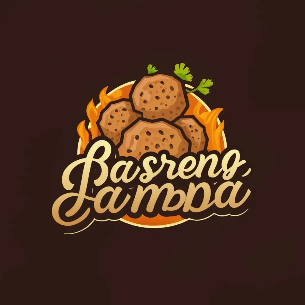 a logo design,with the text 'Basreng Amba', main symbol:Fried meatballs,Moderate,be used in Restaurant industry,clear background