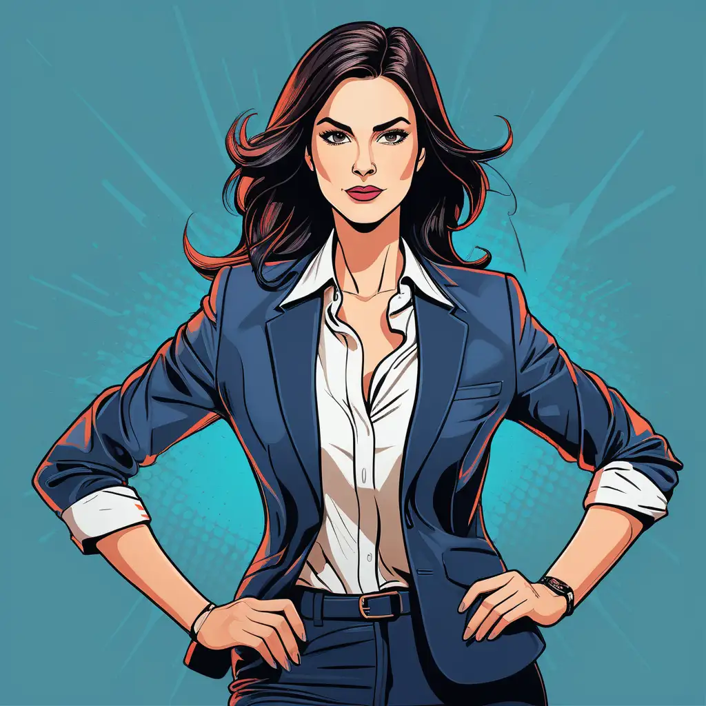 Confident DarkHaired Businesswoman Portrait Dynamic Energetic Illustration