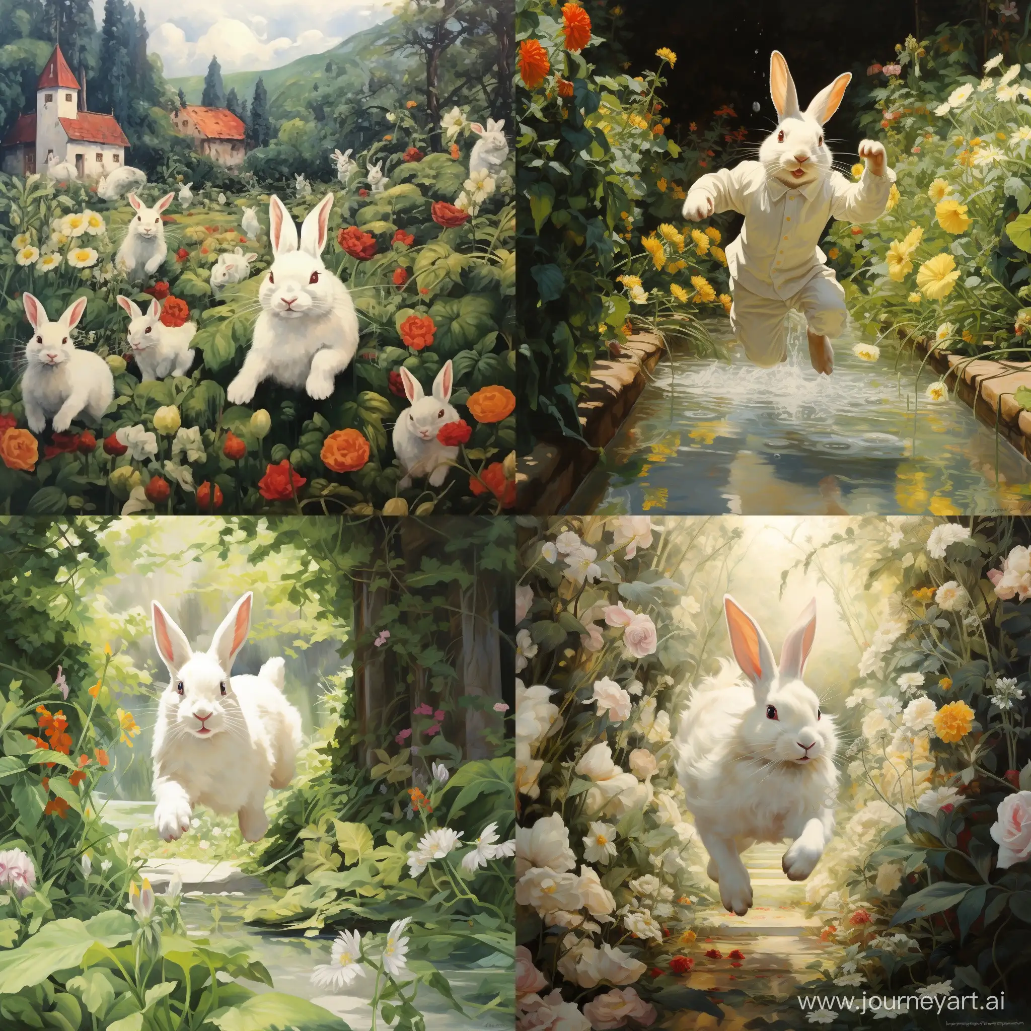 Rabbit white run in the garden