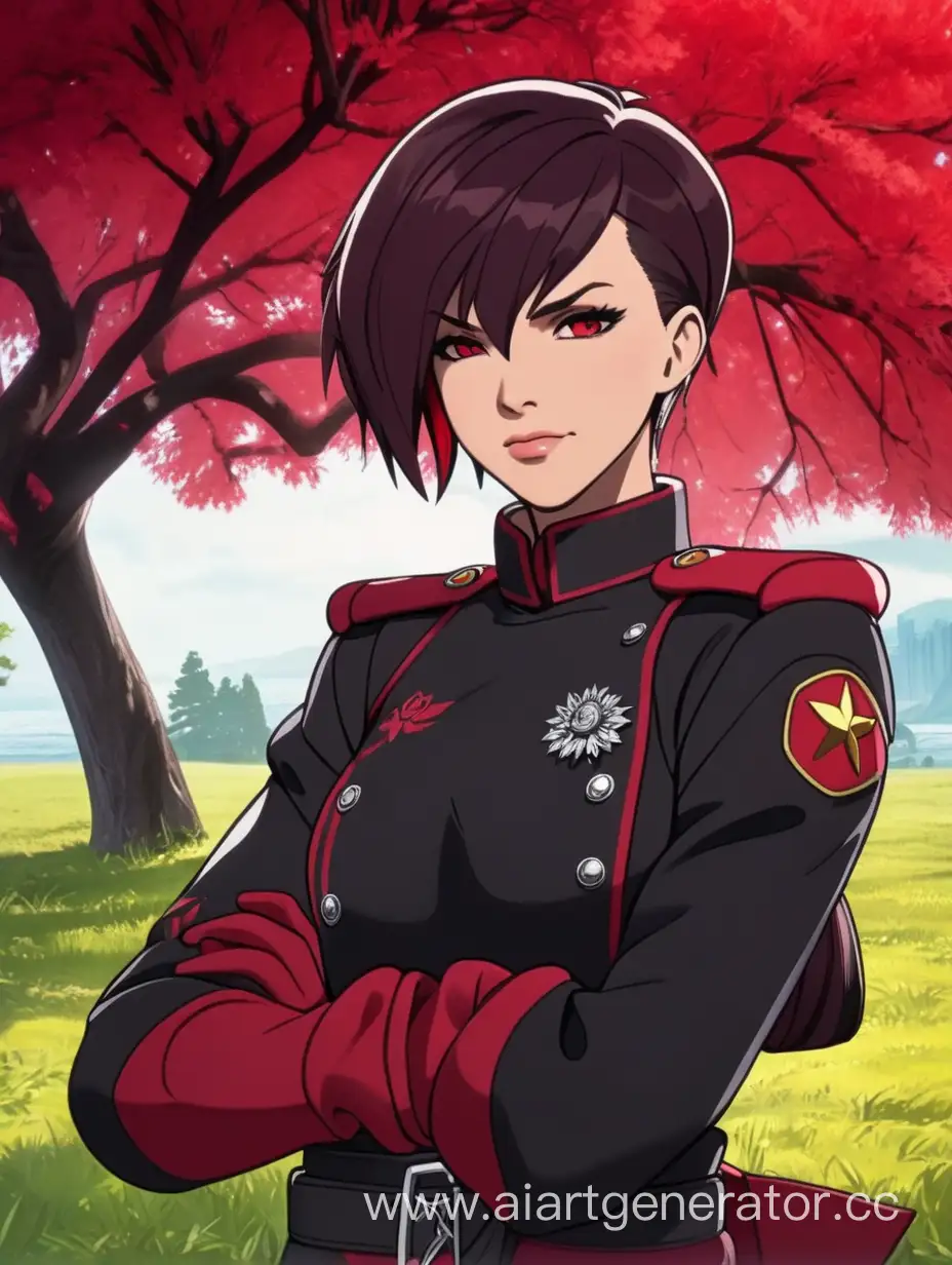Ruby-Rose-from-RWBY-Rests-Under-a-Tree-in-Soviet-Uniform