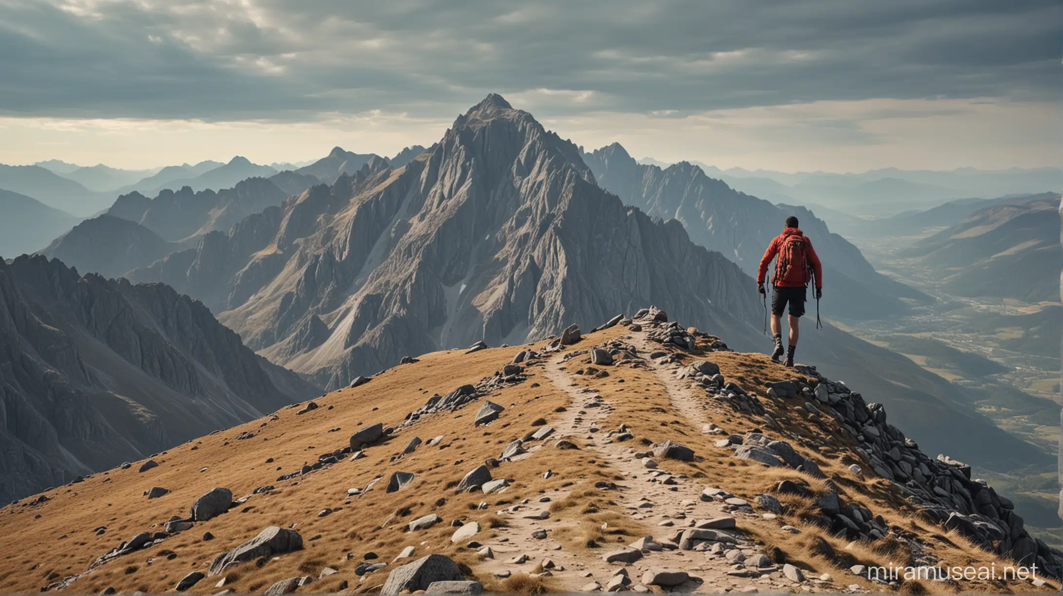 Adventurous Mountain Climber Reaches Summit in Stunning 8K UHD View