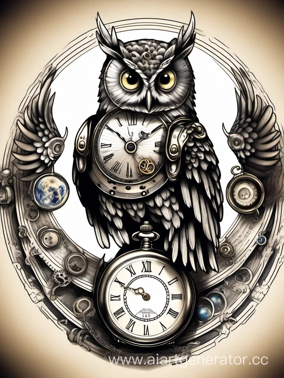 Victorian-Steampunk-Owl-Tattoo-Design-with-Mechanical-Wings-and-Celestial-Elements