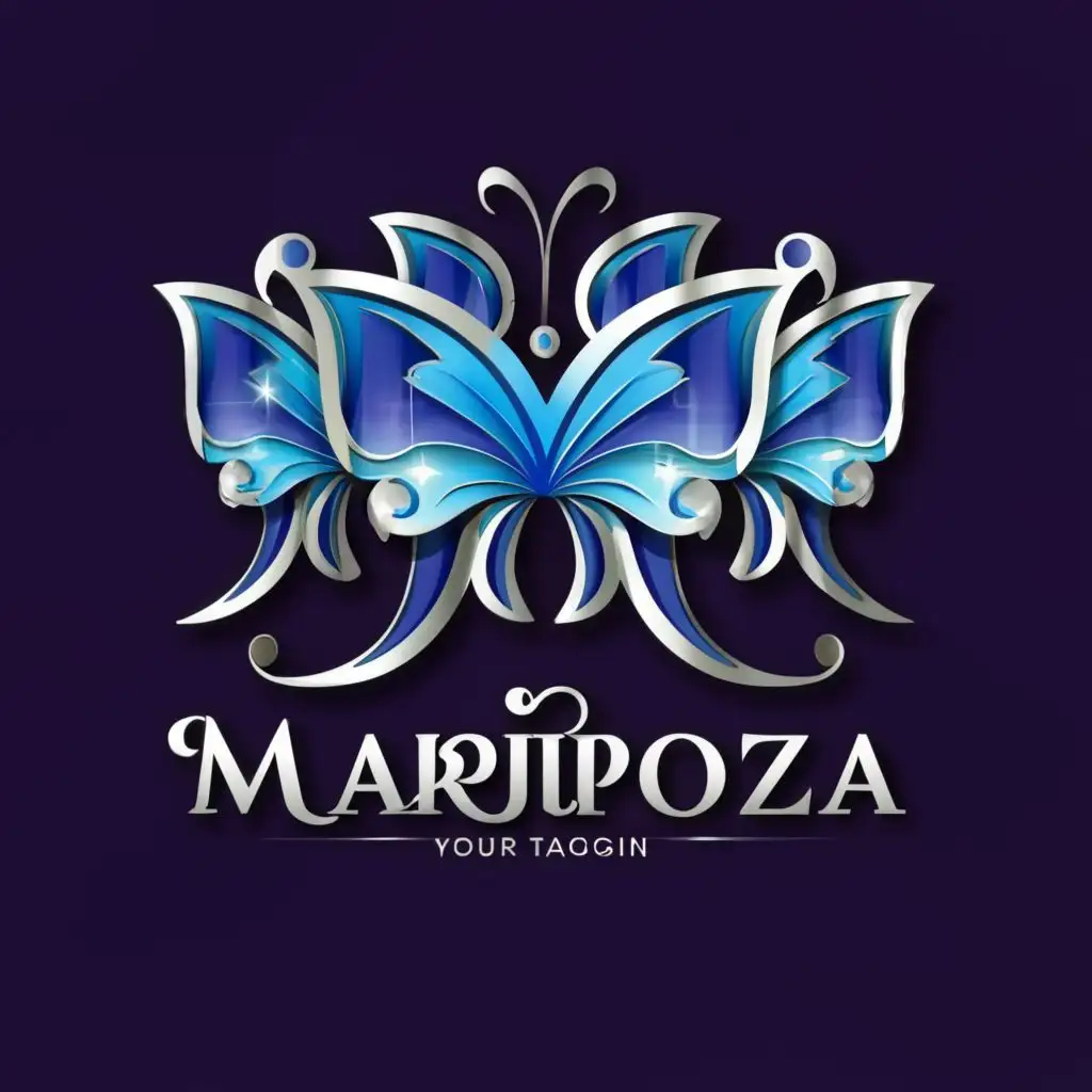 a logo design,with the text "MaripoZa", main symbol:4 jumbo royal blue butterflies,Moderate,be used in Events industry,clear background