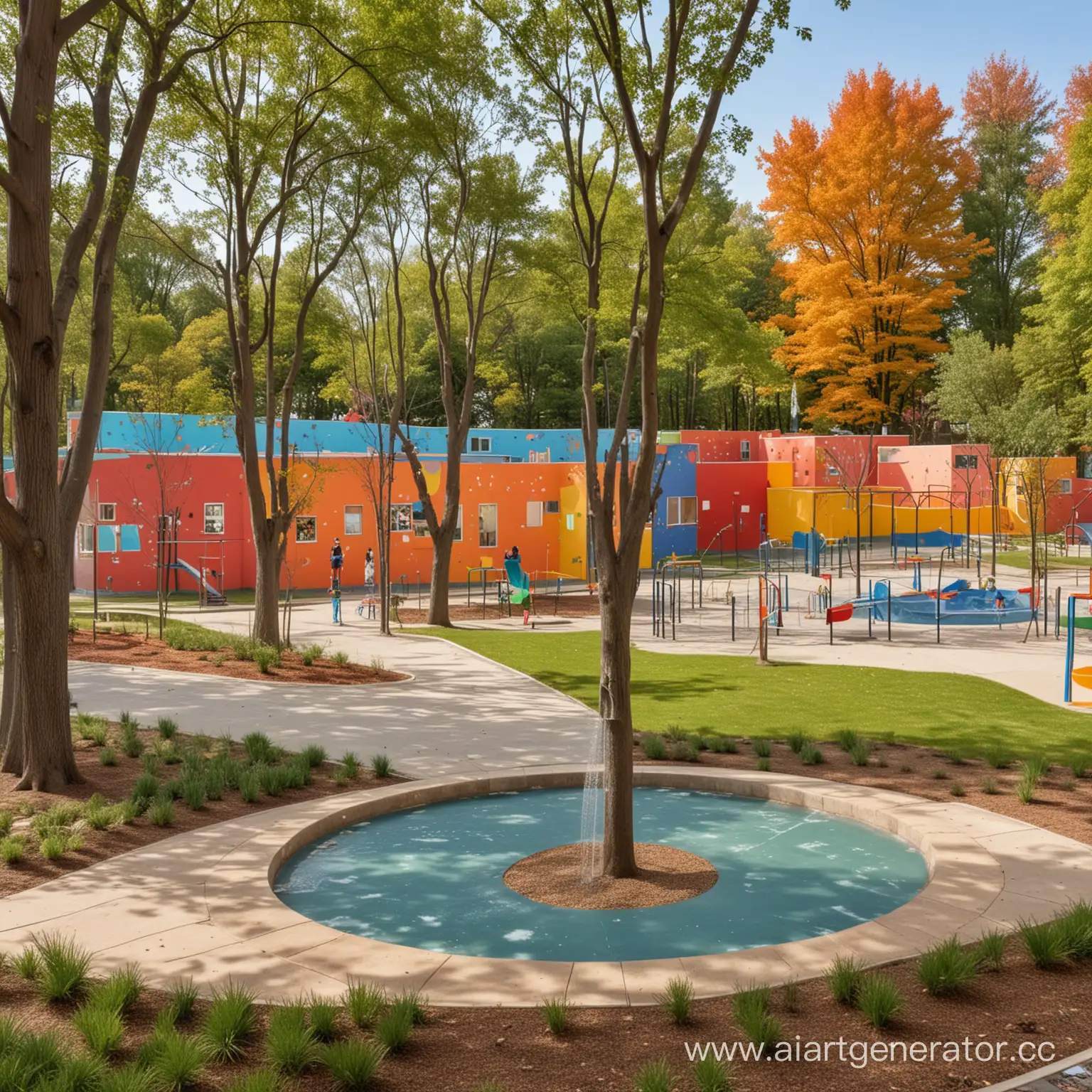 Vibrant-Kindergarten-Amidst-Lush-Woods-with-Playful-Art-and-Ample-Play-Spaces