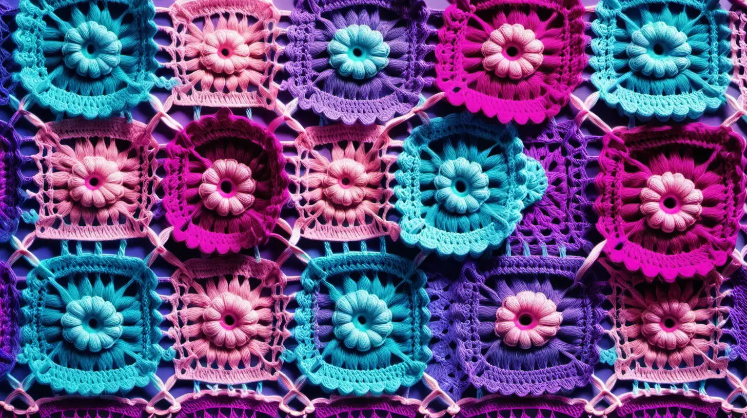 Vibrant Crochet Art Blue Violet and Pink Background