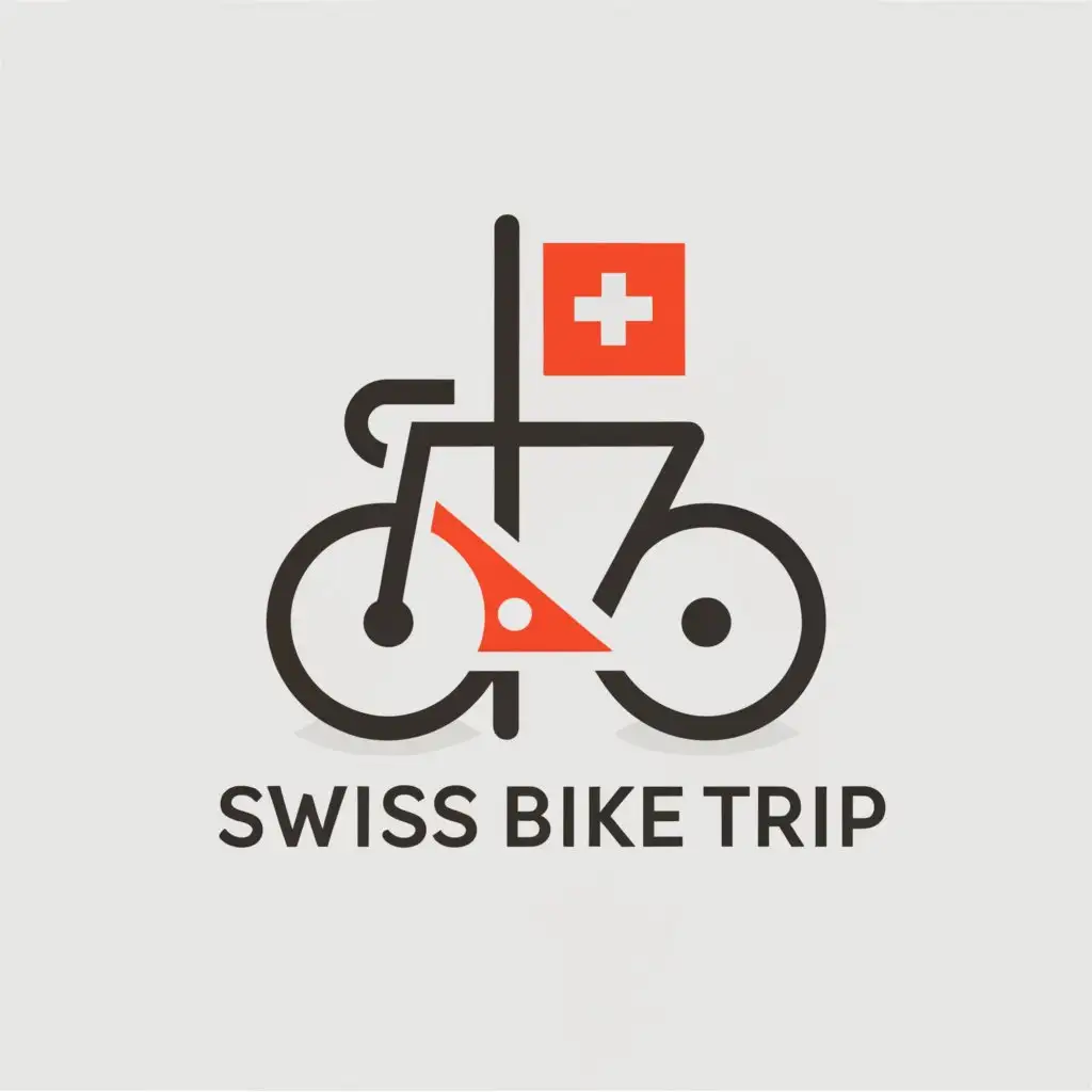 a logo design,with the text "swiss bike trip", main symbol:bicycle, swiss flag,Minimalistic,be used in Travel industry,clear background