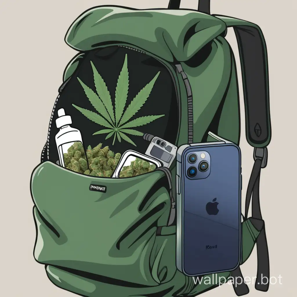 sack of weed connecting to phone on a backpack