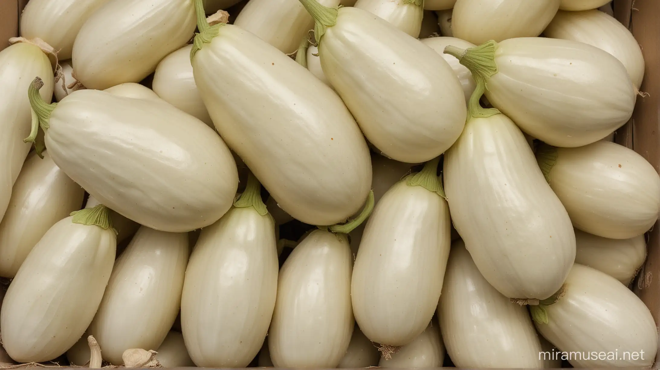 Fresh White Eggplant on Rustic Wooden Table