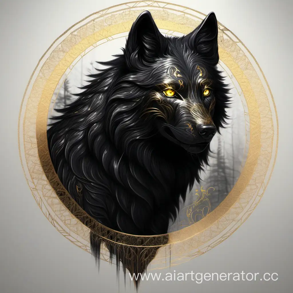 Majestic-Black-Wolf-with-Golden-Eyes-in-Enchanted-Forest