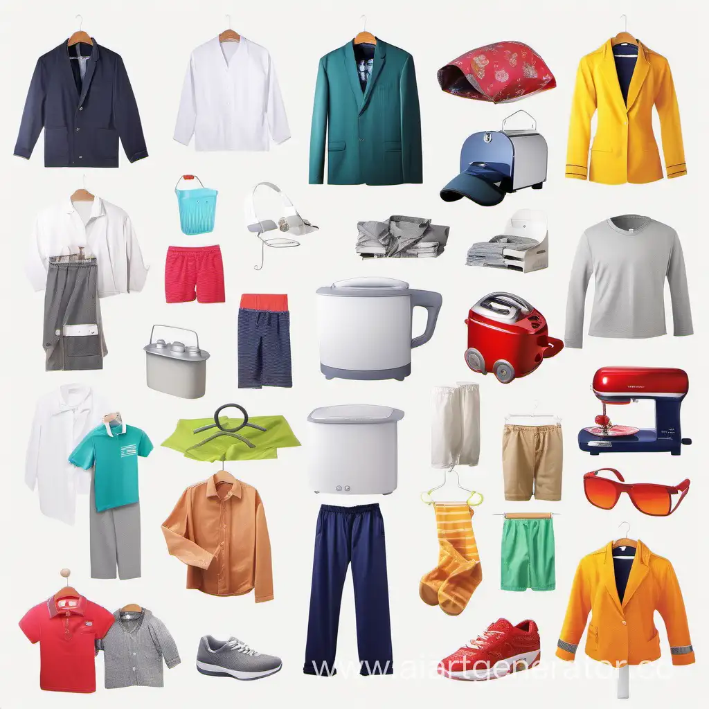 Assorted-Goods-and-Products-Arranged-on-White-Background-at-45-Degrees