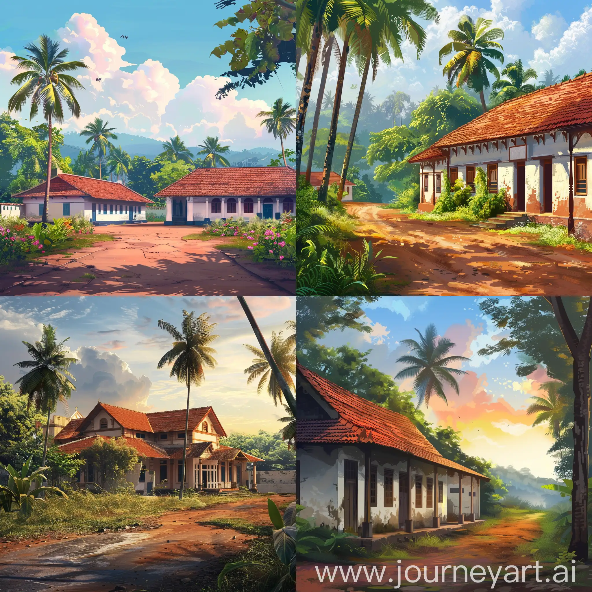 realistic image of old Kerala school with beautiful background