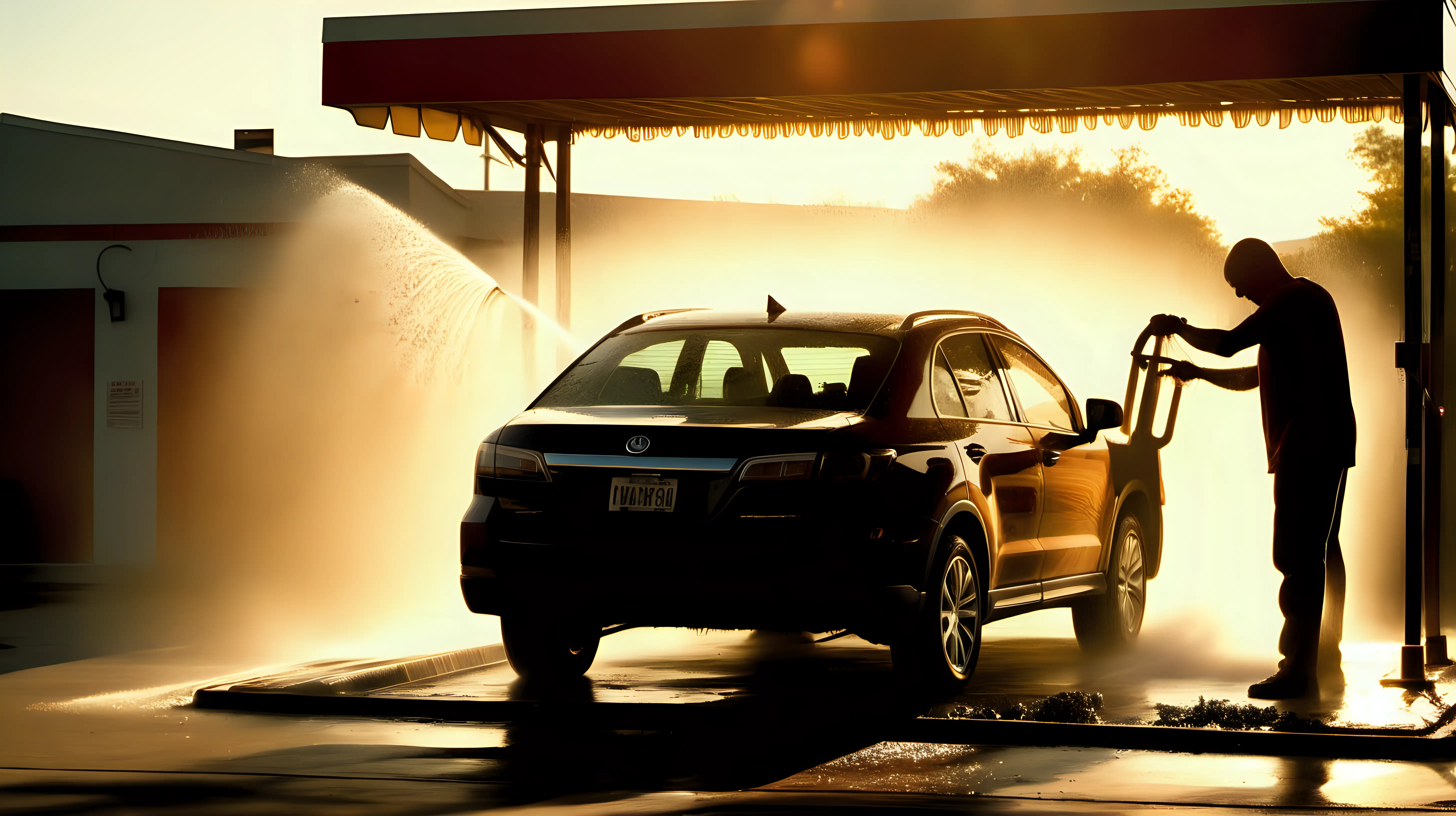 Outdoor Car Wash Bathed in Sunlight