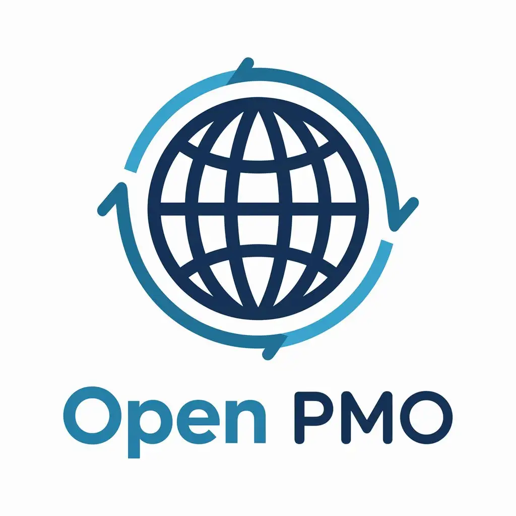 logo, Globe with a process cycle around it but arrows on the cycle can I have the text inline at the bottom and the globe and arrows at the top., with the text "Open PMO", typography, be used in Nonprofit industry. Can I have this logo but with the text in the middle this time?