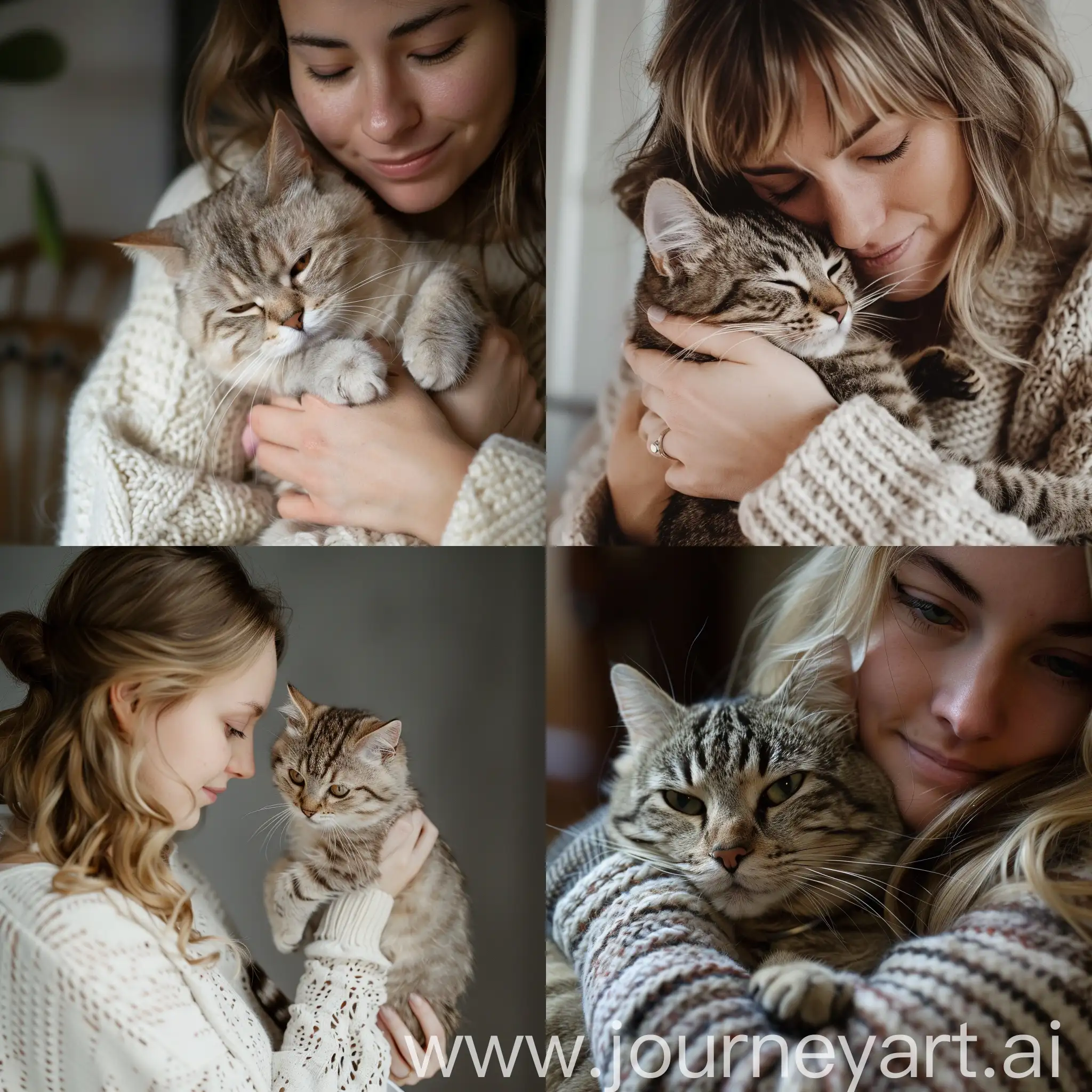 Women hold cat like a baby