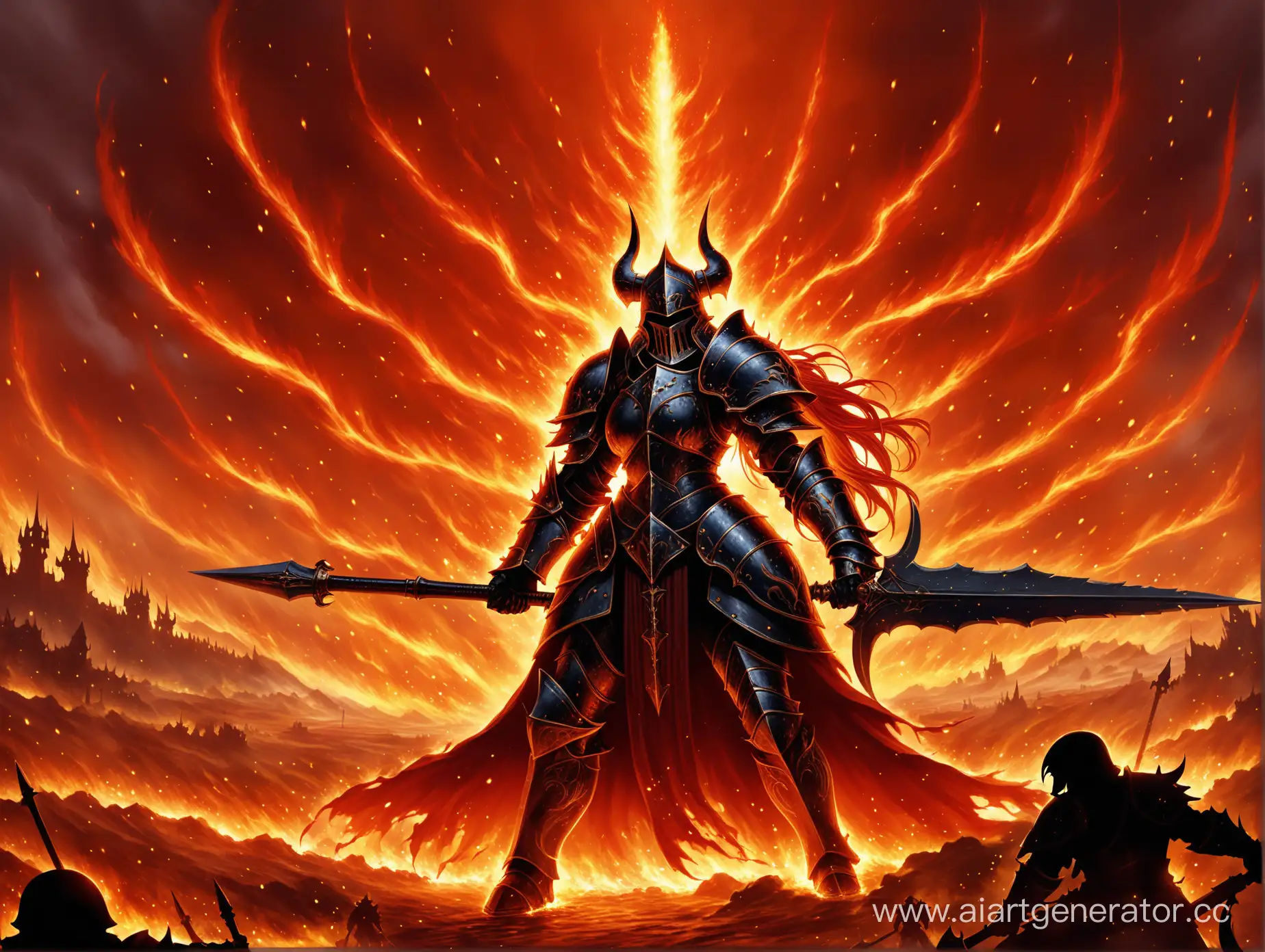 Fiery-Chaos-Warrior-Battling-Under-the-Watchful-Eye-of-the-Burning-Deity